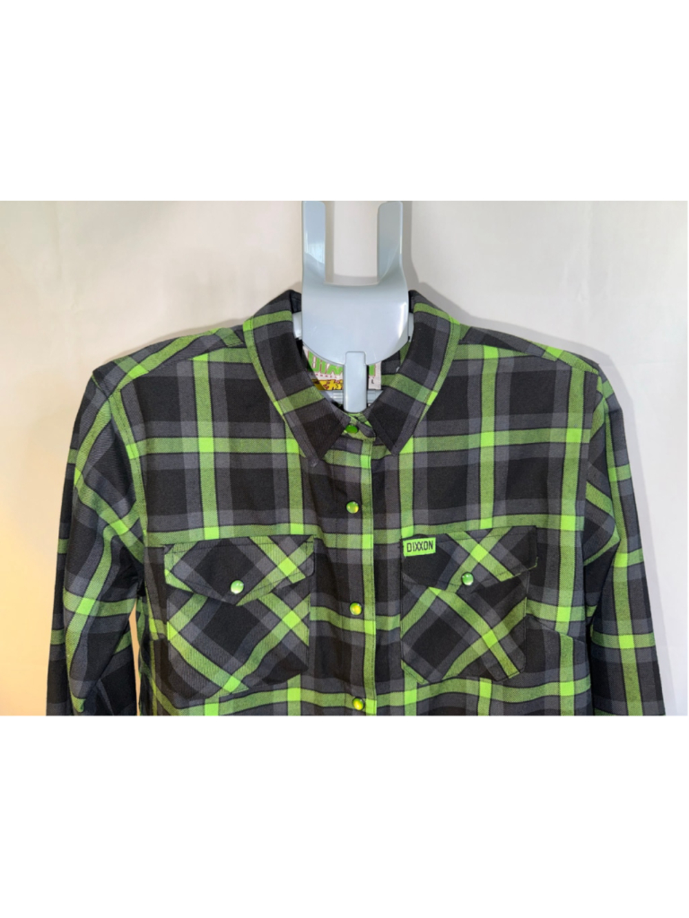 Women’s Dixxon The Shifter Flannel Shirt Size L Black Green Plaid - Picture 3 of 6